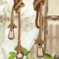Декоративно висяща стилна лампа от конопено въже, снимка 1 - Декорация за дома - 42597532