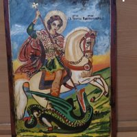 Икона на Свети Георги рисувана върху дърво , снимка 2 - Икони - 35595351