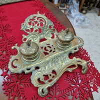Уникална много красива антикварна колекционерска английска бронзова мастилница , снимка 5 - Антикварни и старинни предмети - 42479366