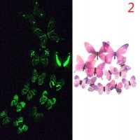 3D 12 бр светещи неон фосфор pvc лилави розови и самозалепващи пеперуди декорация за стена и мебел, снимка 2 - Декорация за дома - 30701642