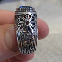 стар мъжки сребърен пръстен, стар голям османски величествен пръстен с филигран син камък, турски, снимка 4 - Пръстени - 29453542