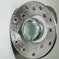 Сребърен пръстен с Аквамарин, снимка 1 - Пръстени - 42450431
