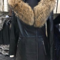 Дамско кожено яке с лисица код 517, снимка 1 - Якета - 31829851