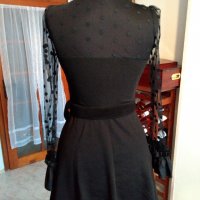 Черна дамска рокля с прозрачни ръъкави на точки, снимка 4 - Рокли - 30703601