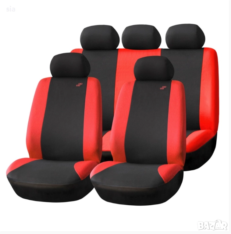 Тапицерия за кола, черно с червено, 9части, снимка 1