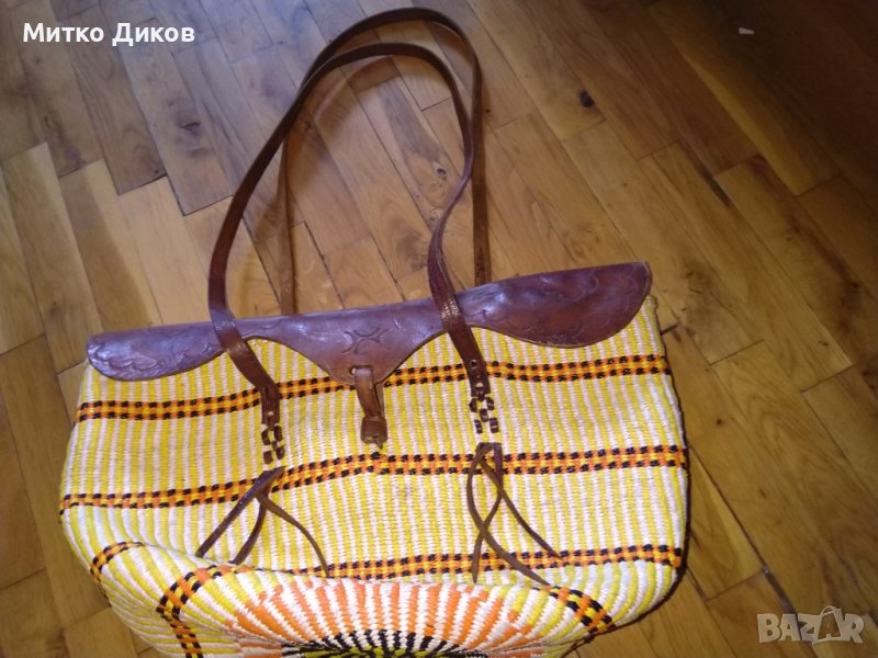 Бутикова Чанта 46х34 см естествена кожа и плетени нишки от промазан плат дебела, снимка 1