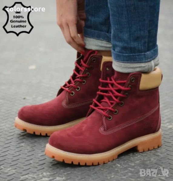 Дамски равни боти - бордо с бежово ЕСТЕСТВЕН набук - T03 - големи номера, снимка 1