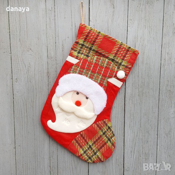 1834 Голям коледен чорап за украса или подаръци Дядо Коледа и Снежко, снимка 1