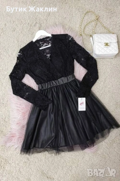 Дамска рокля с дантела и пола тип пачка, снимка 1