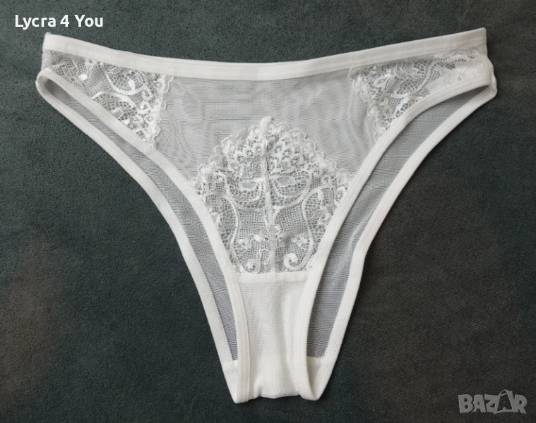 S нови, бели тюлени изрязани бикини с дантела , снимка 1