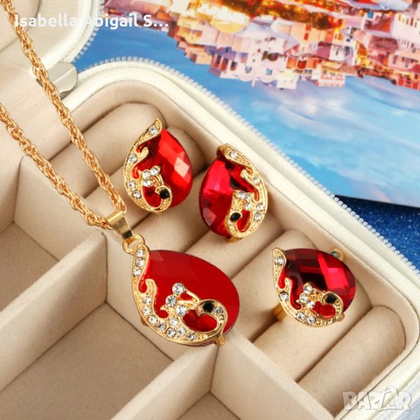 Комплект обици, медальон, пръстен паун, снимка 1