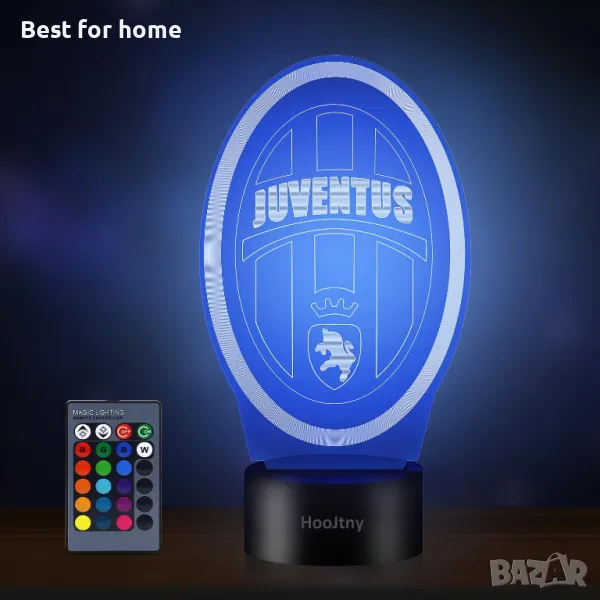 Juventus 3D лампа с дистанционно, 16 цвята димируема, снимка 1