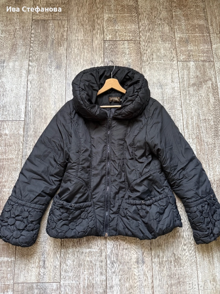 Черно зимно кукленско кокетно ново елегантно шушляково яке баклавички широка шал яка Л/ХЛ, снимка 1