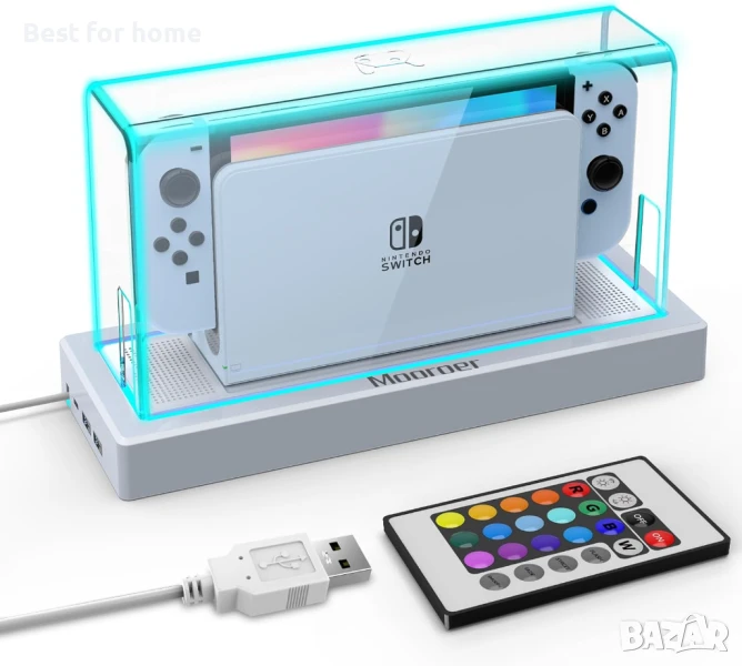 Калъф за докинг станция Mooroer с 16 LED цвята и светлинна основа за Nintendo Switch/OLED, снимка 1