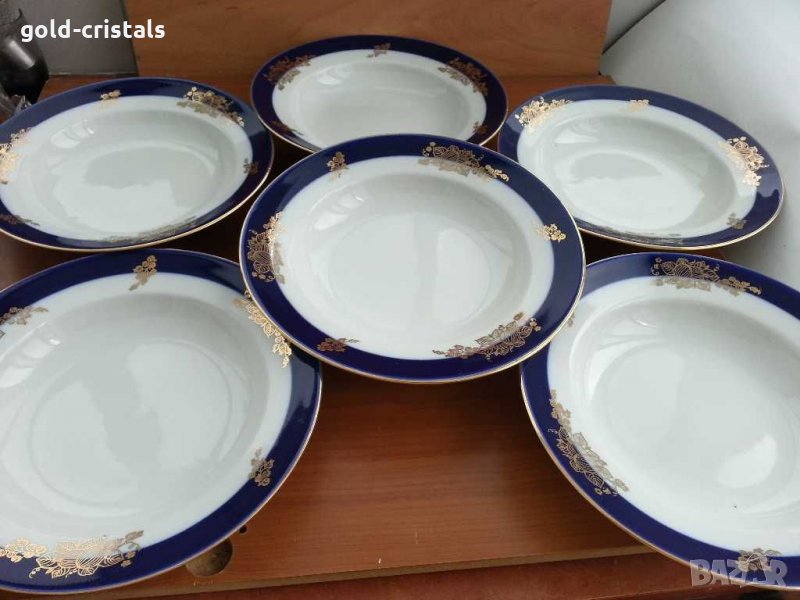 Сервиз руски порцеланови чинии кобалт с позлата , снимка 1