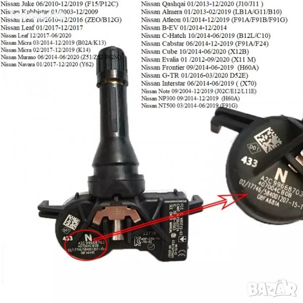 ТПМС сензори за налягане на гумите Нисан TPMS Nissan Qashqai Navara, снимка 1