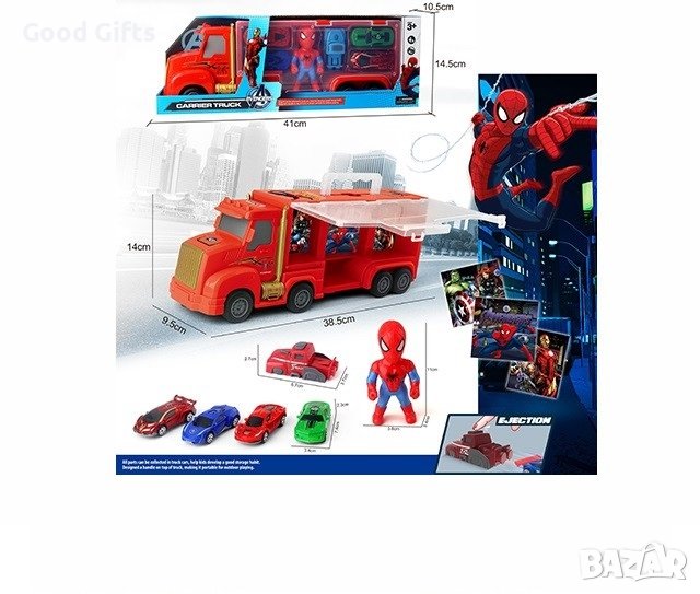 Камион на Спайдърмен с 5 колички и фигурка, снимка 1