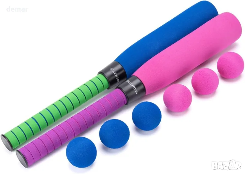 CeleMoon 2 броя 22-инчова мека детска играчка с бейзболни бухалки и 6 топки от пяна, синьо и розово, снимка 1