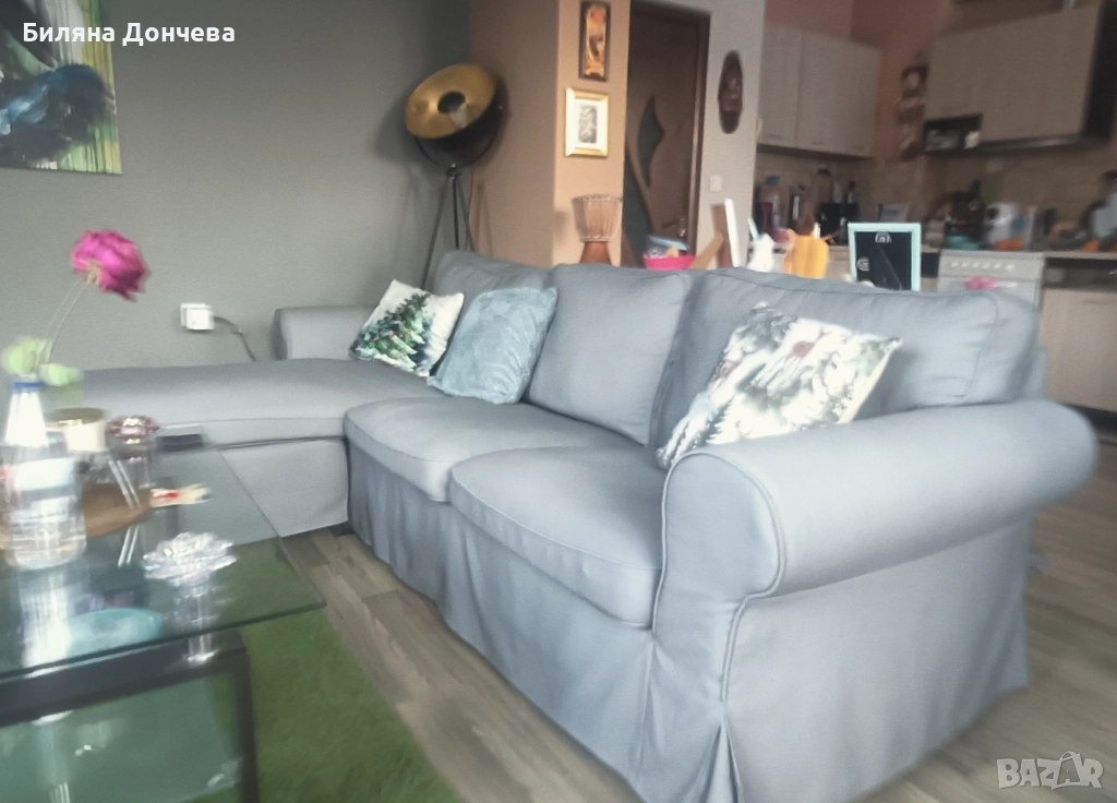 Стилен ъглов диван с лежанка (IKEA Ektorp) – Отлично състояние, снимка 1