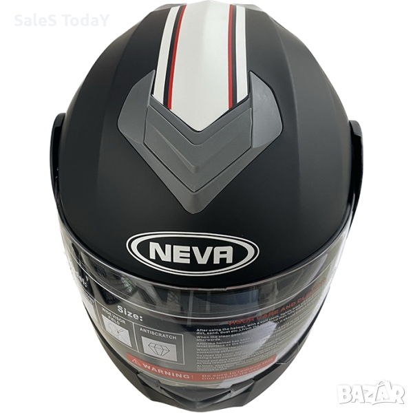 Мото каска, с въздушни отвори, Черна с бяла лента, Мат, снимка 1