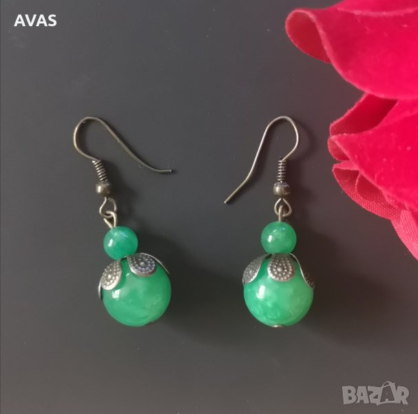 Винтидж обеци със зелен авантюрин , снимка 1
