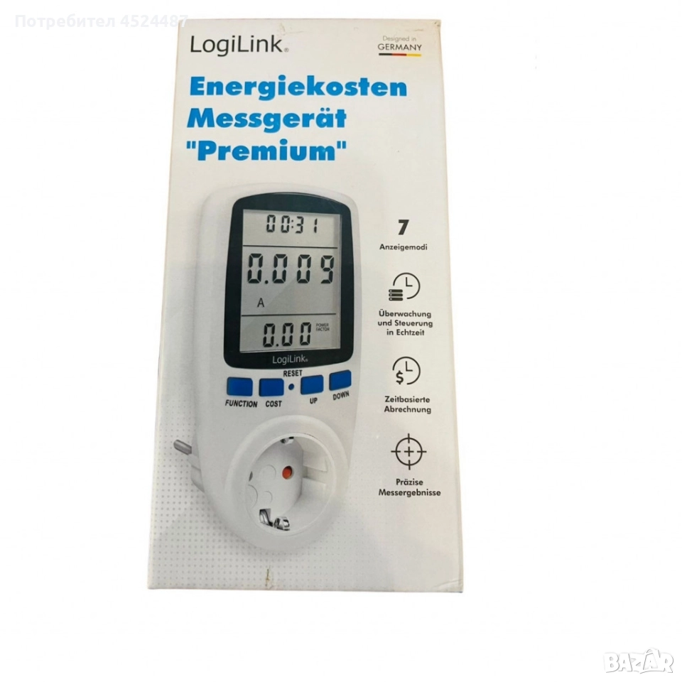 Енергометър LogiLink „Premium“ – измервател на разхода на електроенергия, снимка 1