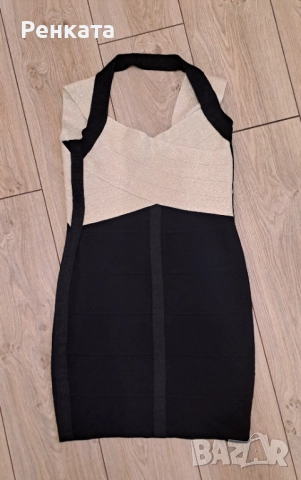 Страхотна елегантна рокля черно и златисто, снимка 3 - Рокли - 52512964