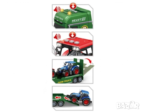 ToyStar Автовоз FARM с Трактори – Звук и Светлина, снимка 5 - Коли, камиони, мотори, писти - 52125855
