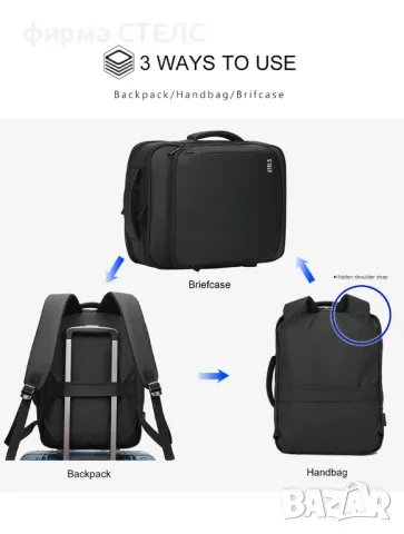 Раница за пътуване STELS, Ръчен багаж, 32x13x40см, Черен, снимка 16 - Раници - 47373075