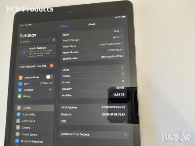 iPad 7 (A2197) 128GB Wi-Fi Gray, втора употреба, снимка 5 - Apple iPhone - 54155152