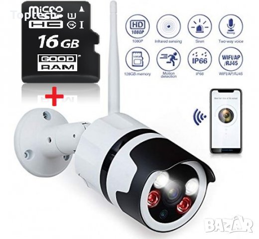 Външна WiFi Камера + 16GB карта 1080P И Звук, снимка 1 - IP камери - 30163557