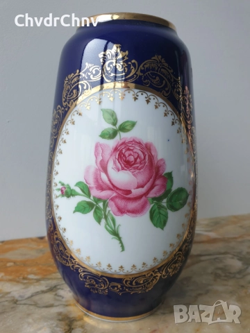 3бр вази Royal KPM 18-20-21см/КПМ Бавария стара немска порцеланова ваза/кобалт-цветя-злато-сребро, снимка 8 - Вази - 48897861