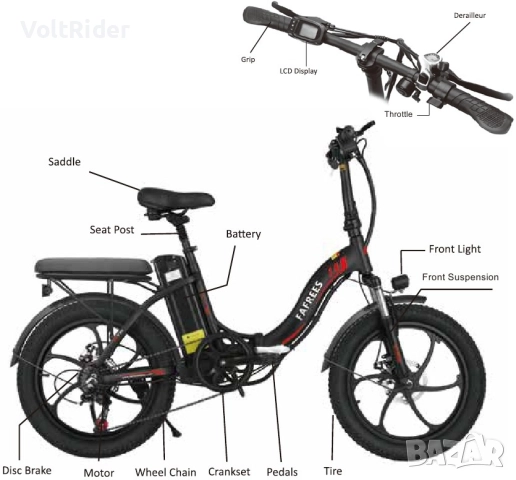 Сгъваемо електрическо колело FAFREES F20+ 450W 36V 20Ah, снимка 8 - Велосипеди - 51382176