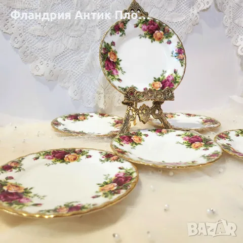 Комплект от шест чинии Royal Albert "Old Country Roses", снимка 4 - Сервизи - 49435099