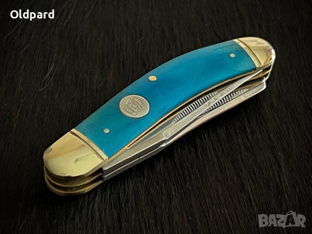 Blue Smooth Bone Sowbelly Trap. Компактен сгъваем джобен ловен нож с две полирани остриета. (RR1951), снимка 3 - Ножове - 40438759