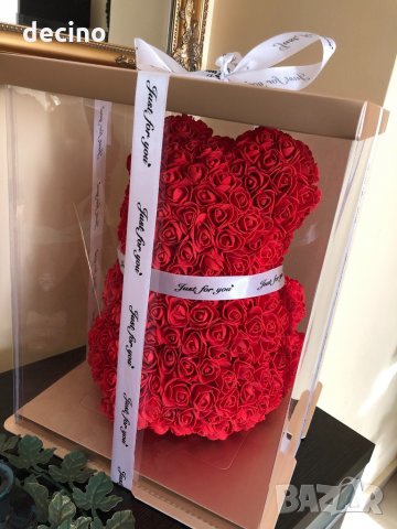 Мече от вечни рози в подаръчна кутия Свети Валентин, снимка 3 - Други - 30809241