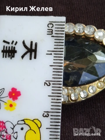 Ретро брошка тип папионка с сребристи кристали и зелени полу скъпоценни камъни 38846, снимка 8 - Антикварни и старинни предмети - 51145823
