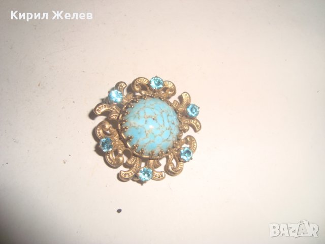 ТЮРКОАЗЕНА БЕЛ ЕПОК СКЪПОЦЕННА БРОШКА БРОНЗ ПОЗЛАТА 20-те ГОДИНИ със САПФИР КРИСТАЛИ 10072, снимка 10 - Други - 30665988