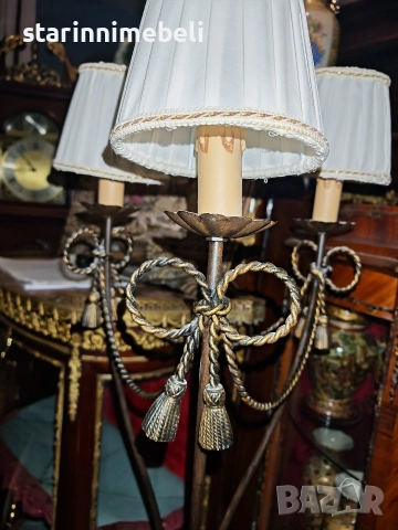 Антикварен лампион с бронзова плетеница, три светлини 180см, снимка 9 - Лампиони - 52917170