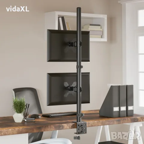 vidaXL Стойка за два монитора черна стомана VESA 75/100 мм, снимка 4 - Стойки, 3D очила, аксесоари - 56147329
