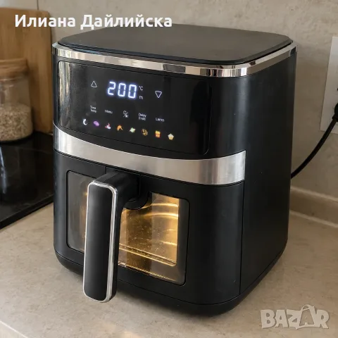 Фритюрник с горещ въздух 5L, 1500W, 8 програми, LCD дисплей, прозорец за наблюдение!
