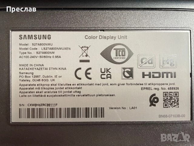 Продавам монитор Samsung S27A800, снимка 4 - Монитори - 54099167