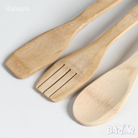 2632 Комплект бамбукови прибори за готвене, 3 броя, снимка 5 - Прибори за хранене, готвене и сервиране - 35256159