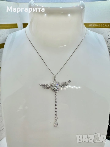 Сребърно колие с мойсанит (диамант) 1 карат, снимка 3 - Колиета, медальони, синджири - 53060728
