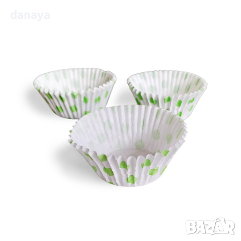 4588 Бели хартиени форми за мъфини на зелени точки, снимка 3 - Форми - 44740609