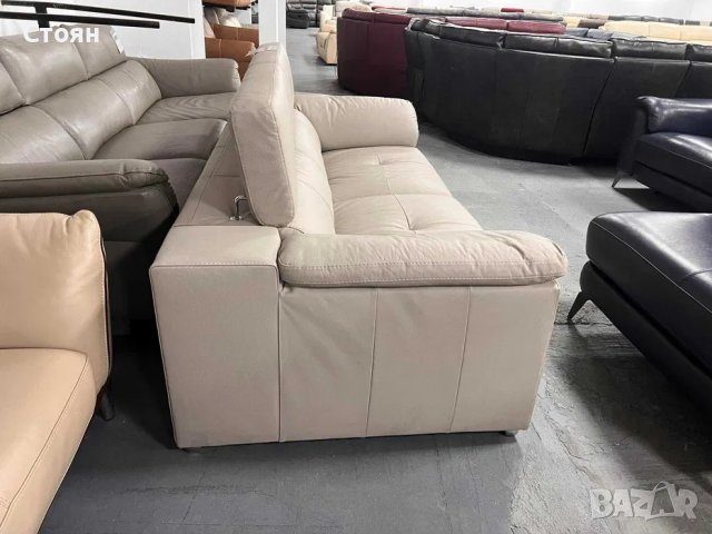 Сив кожен диван тройка с подвижни облегалки, снимка 3 - Дивани и мека мебел - 40781111