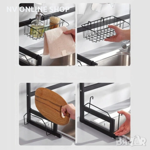Двуетажен сушилник за съдове с поставка за дъска за рязане, снимка 5 - Аксесоари за кухня - 53175759