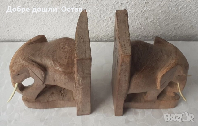 Слонове различни фигури: стар ограничител за книги със слон, фигура, дърворезба, снимка 3 - Статуетки - 29280609