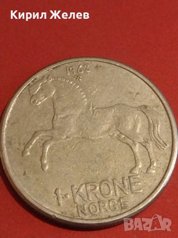 Две монети 1 крона 1962г. Норвегия / 19 нови пенса 1976г. Англия Елизабет втора 34838, снимка 2 - Нумизматика и бонистика - 44322709