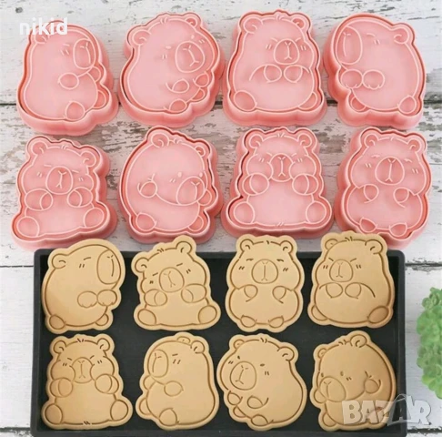 8 бр Капибара Capybara пластмасови разглобяеми резци форми фондан тесто бисквитки, снимка 6 - Форми - 50536617